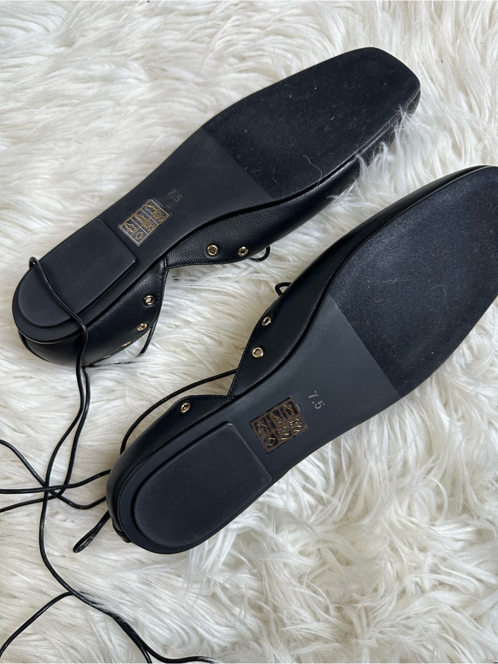 Jeffrey Campbell Black Lace-Up Ankle Wrap Square Toe Ballet Flats - Picture 10 of 11